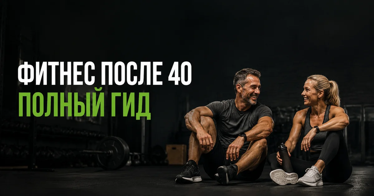 Мужчина и женщина после 40 отдыхают на полу после тренировки в зале