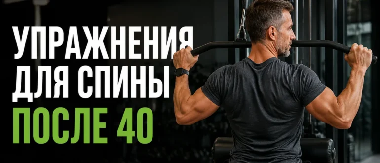 Мужчина 45 лет выполняет тягу верхнего блока в тренажёрном зале
