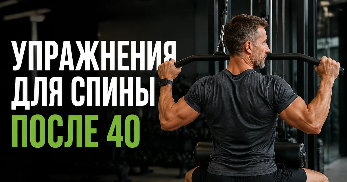 Мужчина 45 лет выполняет тягу верхнего блока в тренажёрном зале