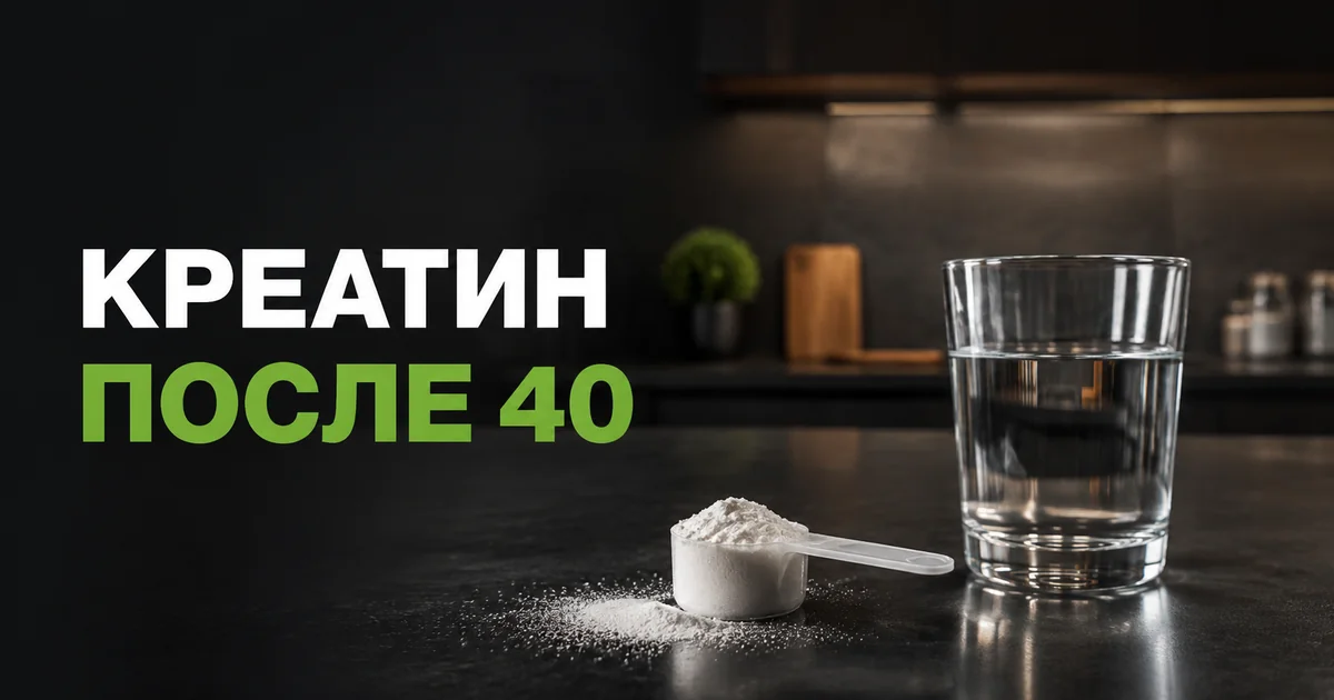 Мерная ложка креатина рядом со стаканом воды
