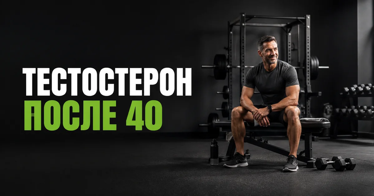 Мужчина отдыхает на скамье рядом с гантелями в зале